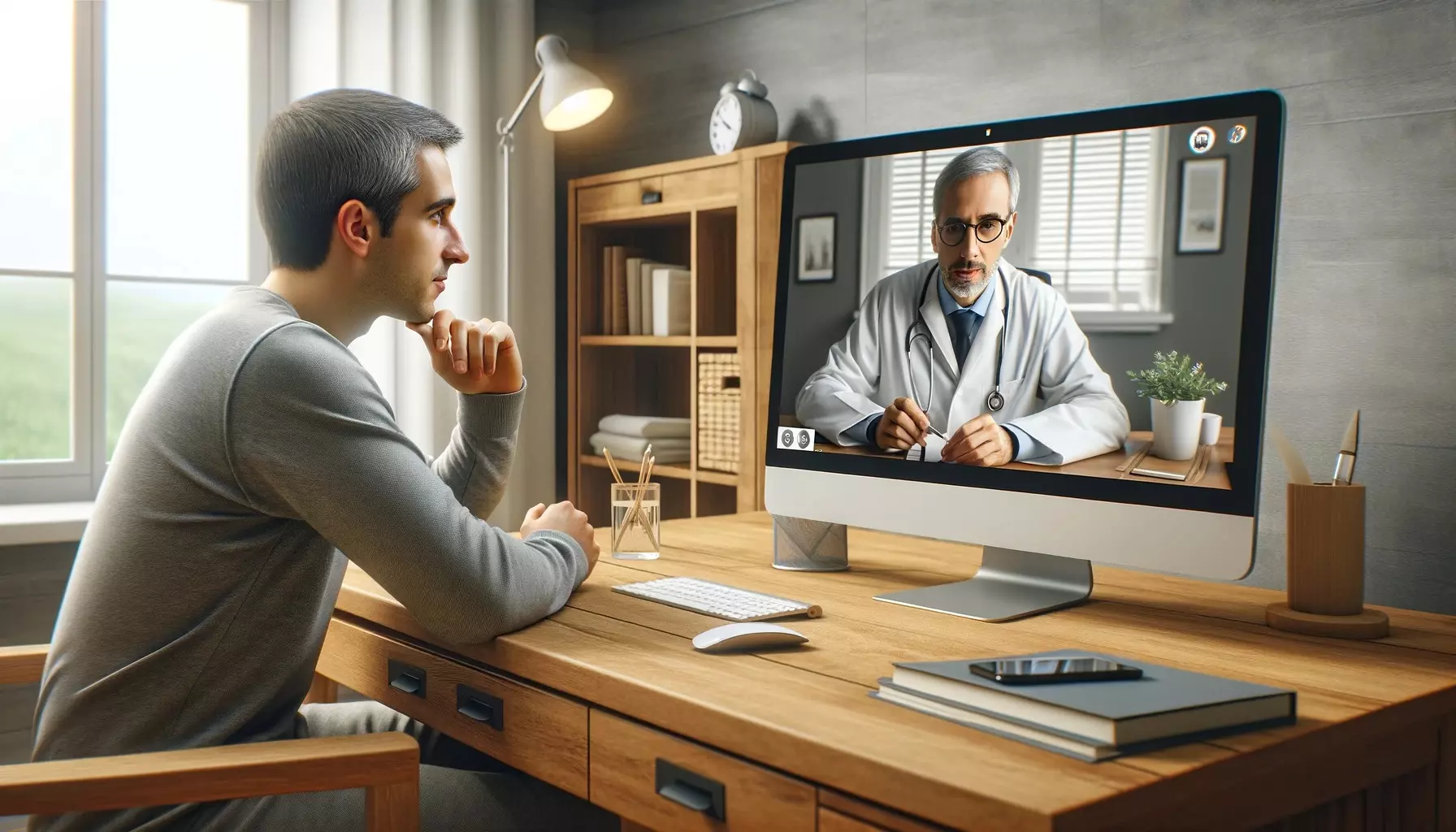 concept of telehealth, doctor consulting online his patient
